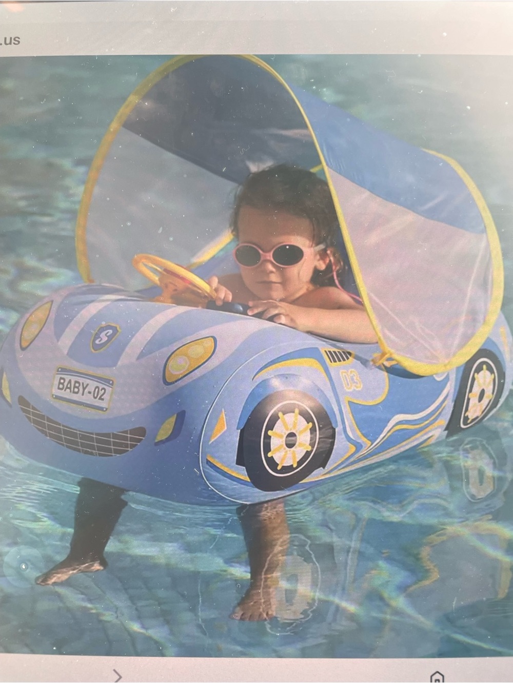 Inflatable Blue Ride-On Car Float with Sun Canopy for Kids